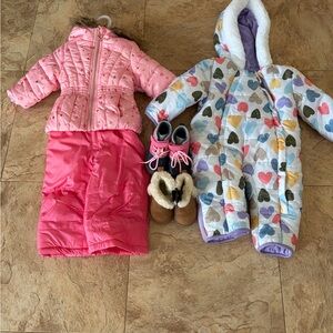 Pink and Multicolor Kids Winter Outfit Set